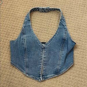 PacSun Denim Halter Corset Top - Blue Wash